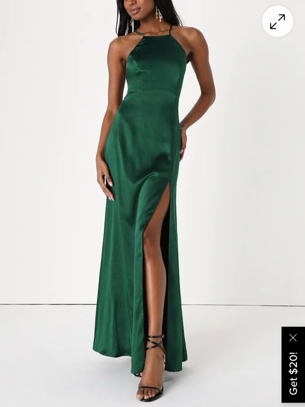 Lulu's Forest Green Bridesmaid Satin Maxi Dress with Side Slit